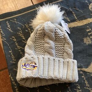 Women's Cable Knit Beanie with Pom Pom LSU tigers!